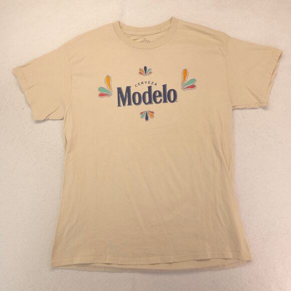Modelo Short Sleeve Crew Neck Graphic T Shirt Mens Size Large L Tan - Picture 2 of 9